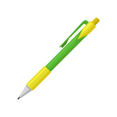 Flat vector icon of retractable ballpoint pen. Item for writing and drawing. School or office supply