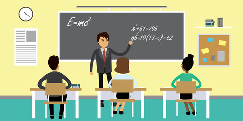Students and teacher in classroom interior