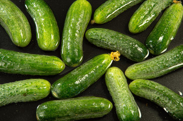 Top view of green cucumbers