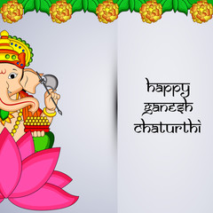 illustration of Hindu God Ganesh with happy Ganesh Chaturthi text on the occasion of Hindu Festival Ganesh Chaturthi 