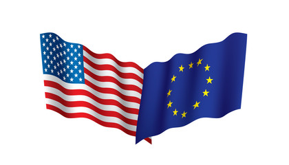 European Union and American flags. Vector illustration.