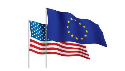 European Union and American flags. Vector illustration.