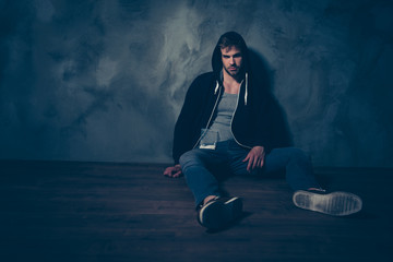 Closeup studio photo portrait of sad angry aggressive unhappy sc