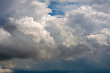 Beautiful white clouds in the blue sky as texture. Creative concept idea background.