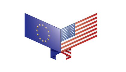 European Union and American flags. Vector illustration.
