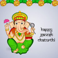 illustration of Hindu God Ganesh with happy Ganesh Chaturthi text on the occasion of Hindu Festival Ganesh Chaturthi 