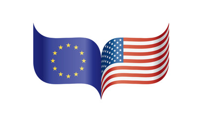 European Union and American flags. Vector illustration.