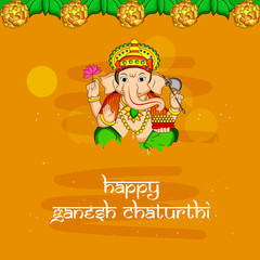 illustration of Hindu God Ganesh with happy Ganesh Chaturthi text on the occasion of Hindu Festival Ganesh Chaturthi 