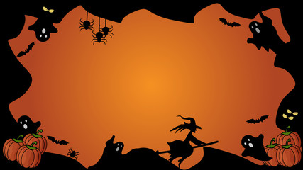 Horizontal Halloween black and orange element border and background template.