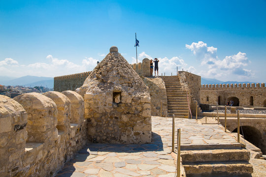 Greece, Crete, Heraklion. Old venetian  Koules Fortress in the Heraklion town. Top view