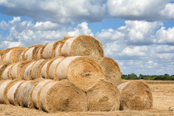 Strohmiete mit gepressten Rundballen,Landwirtschft,Rheinland,Deutschland