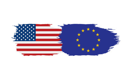 European Union and American flags. Vector illustration.