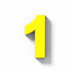 number 1 3D yellow isolated on white with shadow - orthogonal projection