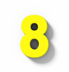 number 8 3D yellow isolated on white with shadow - orthogonal projection