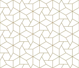 Behang Goud geometrisch abstract Moderne eenvoudige geometrische vector naadloze patroon met gouden lijn textuur op witte achtergrond. Licht abstract behang, heldere tegelachtergrond.