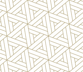 Moderne eenvoudige geometrische vector naadloze patroon met gouden lijn textuur op witte achtergrond. Licht abstract behang, heldere tegelachtergrond.