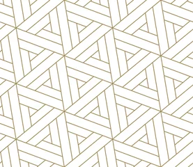 Washable wall murals Gold abstract geometric Modern simple geometric vector seamless pattern with gold line texture on white background. Light abstract wallpaper, bright tile backdrop.