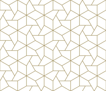 Modern simple geometric vector seamless pattern with gold line texture on white background. Light abstract wallpaper, bright tile backdrop.