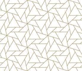 Modern simple geometric vector seamless pattern with gold line texture on white background. Light abstract wallpaper, bright tile backdrop.
