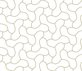 Modern simple geometric vector seamless pattern with gold line texture on white background. Light abstract wallpaper, bright tile backdrop.