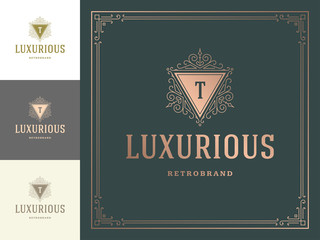Luxury logo template vector vintage flourishes ornaments.