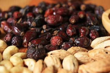 Nuts and rose hips