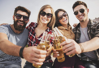 Young Happy People Have Fun Outdoors in Autumn.