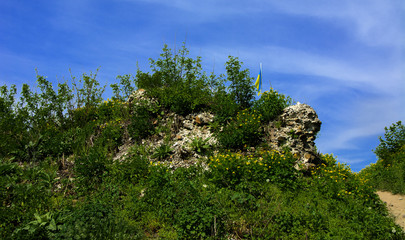 Ancient ruins of the castle of the town of Khust (Dracula Castle). a huge and powerful castle that...
