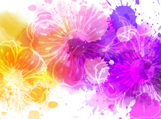Obraz premium Watercolor background with flowers.