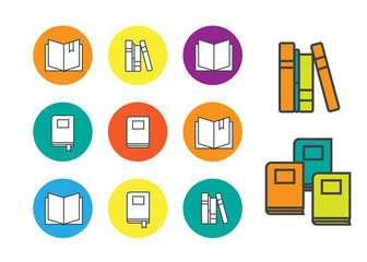 Reading book vector icons set. School books set