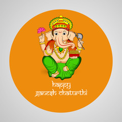 illustration of Hindu God Ganesh with happy Ganesh Chaturthi text on the occasion of Hindu Festival Ganesh Chaturthi 