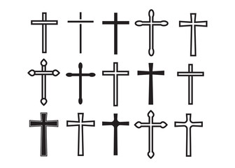 Cross christian. Christian cross icons. line black christian cross