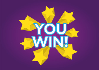 You Win vector card. Win stars background