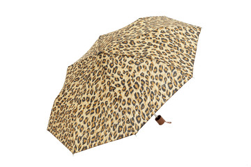 Open  umbrella with abstract leopard elements isolated on white