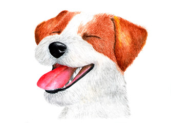 Smiling Jack Russell Terrier. Watercolor illustration.
Happy life and laughing Jack Russell Terrier. Portrait of a dog for printing on t-shirts, t-shirts, sweatshirts. Hit of the year. - obrazy, fototapety, plakaty