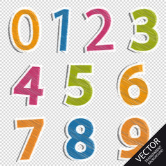 Funny Numbers Scribble Sticker Style - Colorful Vector Illustration - Isolated On Transparent Background