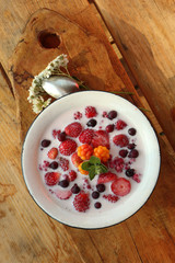 breakfast in the village berries with milk