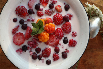 breakfast in the village berries with milk