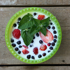 breakfast in the village berries with milk