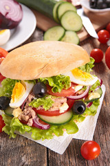 sandwich with vegetable, kebab