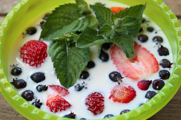 breakfast in the village berries with milk