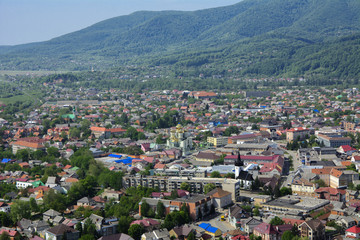 Colorful exalted view from a bird's eye view to houses in residential