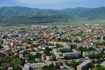 Fototapeta premium Colorful exalted view from a bird's eye view to houses in residential