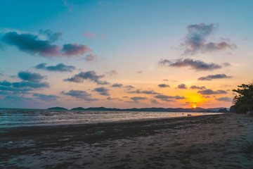 Sunset at beach sea sky clouds twilight time