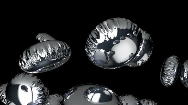 Silver helium balloons flying slow up. Realistic animation on green screen.