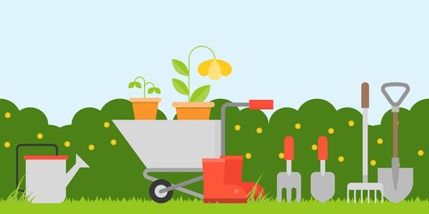 Fototapeta premium gardening background in flat design us as backdrop,wallpaper or printing for elementary school or kindergarten