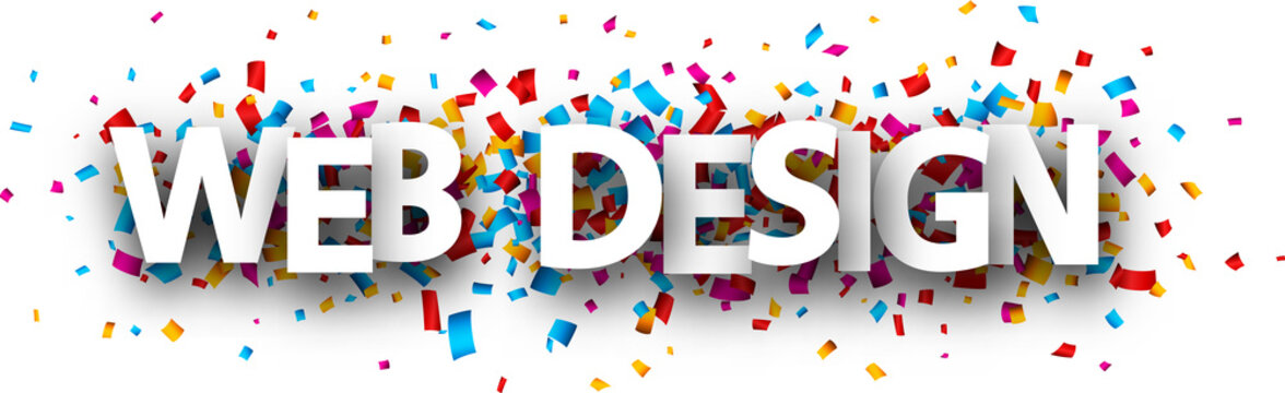 Web design banner with colorful confetti.