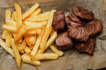 French fries and meat