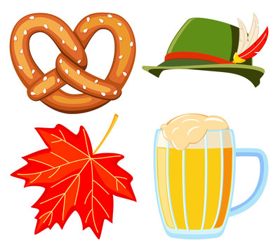 Colorful cartoon oktoberfest 4 elements set