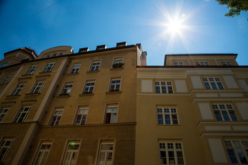 Fototapeta premium Old building and new building, row of houses in Schwabing